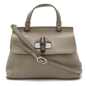 GUCCI Gray Leather Bamboo Shoulder Bag